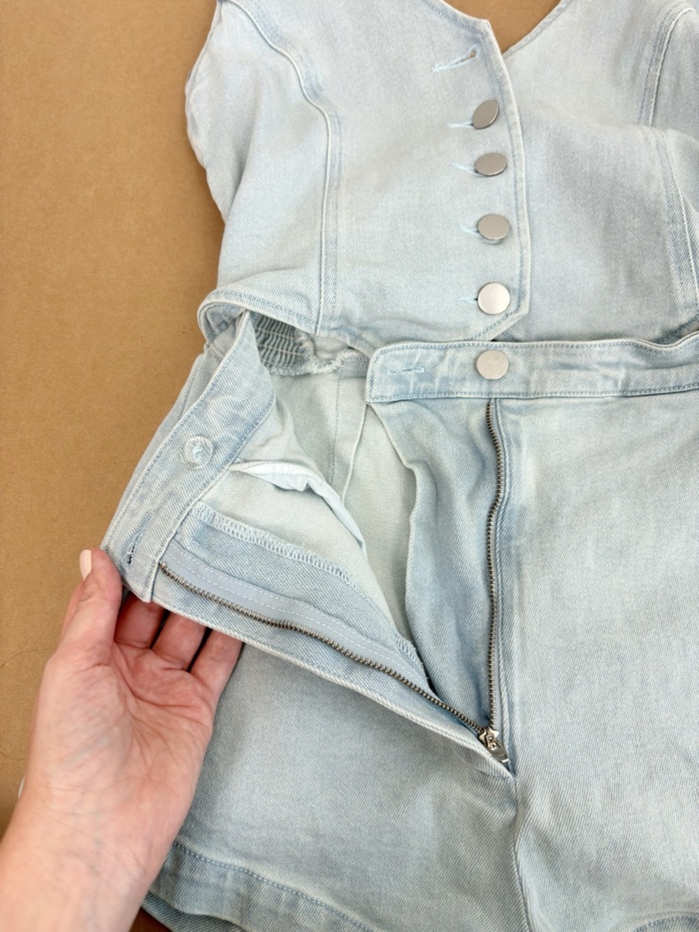 Amanda Uprichard Kelso Romper in Iceberg Denim Size S - Picture 7 of 13